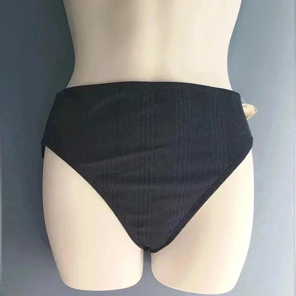 NWT NAUTICA Navy Cadet Blue with textured stripe Swim Bikini Bottom Size 10